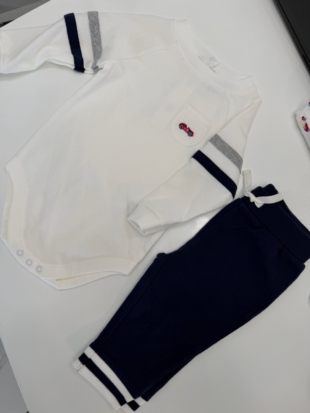 Janie and Jack White Bodysuit with Navy Joggers